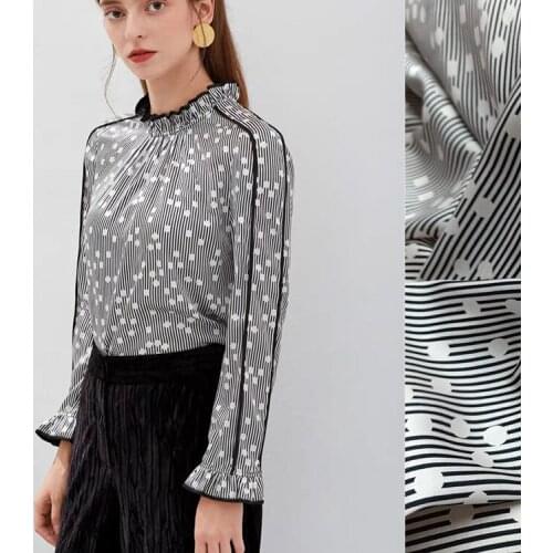 1 Meter 19 MM Heavy Stripe Wave Dot Printing Silk Stretch Double Joss Satin Fabric Mulberry