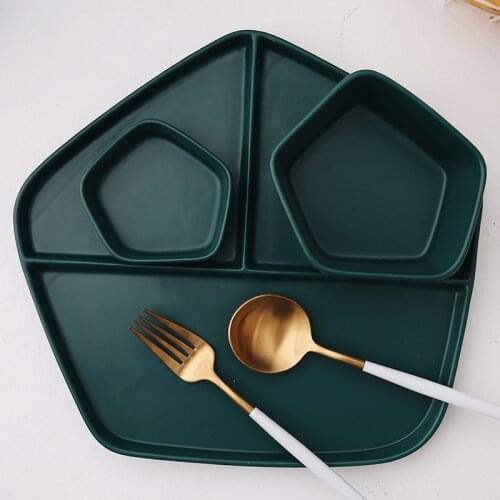 1pcs Solid Ceramic Plate Divided Dinner Tray Lunch Container Food Plate Nordic Porcelain Sushi Steak Tableware Microwave Safe