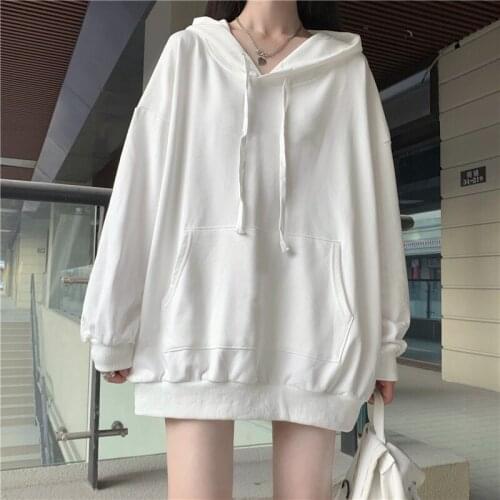 2021Harajuku Korean version loose thin long-sleeved hooded sun protection coat solid color retro Thin section student girl top