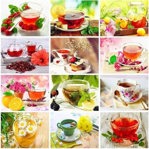 5D DIY Diamond Painting Kits Tea Scenery Embroidery Cross Stitch Full Round With AB Drill Rhinestone Mosaic Home Decoration Gift