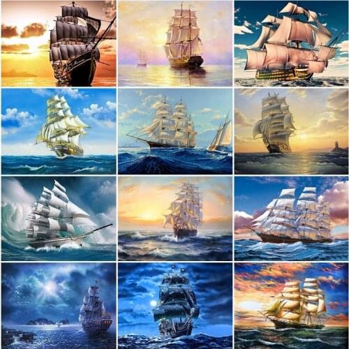 5D Vintage Sea Sailboat Sailing Diamond Embroidery Home Decor Seascape Diy Diamond Painting Full Square Round Rhinestone Mosaic