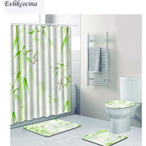 Free Shipping 4pcs Green Bamboo Banyo Paspas Bathroom Carpet Toilet Bath Mats Set Non Slip Pad Tapis Salle De Bain Alfombra Bano