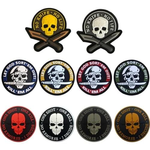 Skull Rubber Patch Armband Badge No Knife No Life One Sewing Applique Embellishment One Shot One Kill Tactical Patches