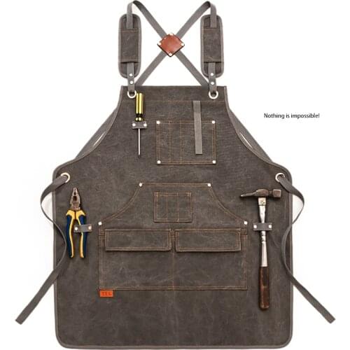 Delantal de lona de algodón Unisex ajustable de cuero colgante cuello Hotel restaurante cafetería barbería panadería Bar camarer