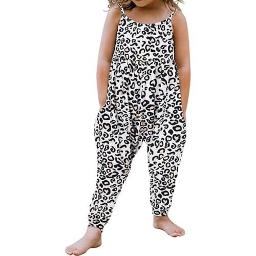 1-8Y Kids Girls Sleeveless Cute Printed Strap Romper Jumpsuit Summer Baby Girls One Piece Clothing Long Pants Overalls Outfits