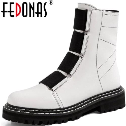 FEDONAS Elegant Genuine Leather Women Ankle Boots Leather Fashion Autumn Winter Chunky Heels Pumps Party Wedding Shoes Woman