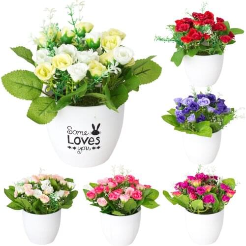 Artificial Rose Fake Flower Green Leaf Bonsai Potted Ornament Home Cafe Gift Shop Hotel Decor