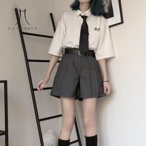 Heydress Women Summer Half Sleeve Blouse Shirts Vintage Female Two Pieces Shorts Casual Street Lady Suits Blouse With Tie Belt