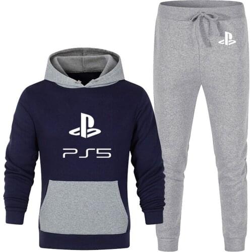NEW Pullover + Trousers Suit Spring Autumn PlayStation Logo Loose Casual Jumper Hooded Sports Suit Printing Trend Man Tops