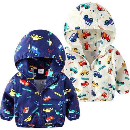 Boys Kids Spring Autumn Jackets Long-sleeved Hooded Coats for Children Kids Cartoon Car Printed Outerwear