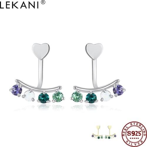LEKANI 925 Sterling Silver Womens Stud Earrings Geometric Irregular Multicolor Austria Crystal Female Earring Fine Jewelry