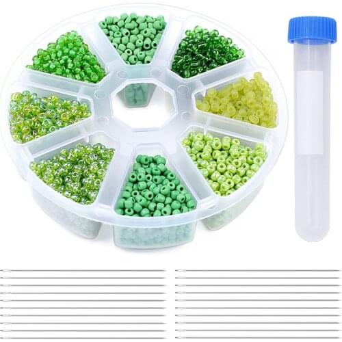 LMDZ 3600 Pcs Glass Seed Beads，20pcs Beading Needles with 3mm Bracelet Beads Set for Jewelry Making Threading Cord Tool