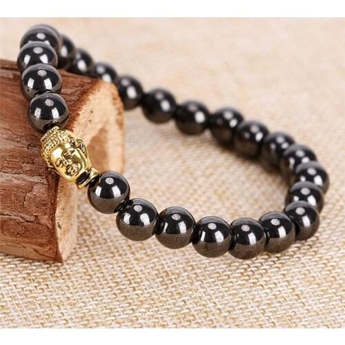 Magnetic Bracelet Beads Men Magnet Hematite Beads Bracelet Weight Loss Stone Therapy Health Care Women Black Cool 19-22 CM