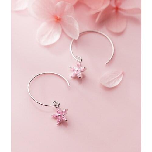 Modian Fashion Round Swing Pink Crystal Flower Drop Earrings Charm 100% 925 Sterling Silver Jewelry For Women Dangle Earring
