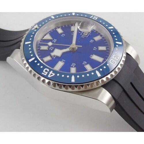 Fashion Luxury Blue Sterile Mens Watch Sapphire Glass 40mm Wristwatch Auto Date Automatic Movement Blue Bezel