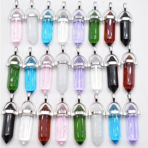 Fashion glass mixed crystal pillar Pendants & necklaces for making Jewelry charm pendulum accessory 24pcs/lot wholesale free