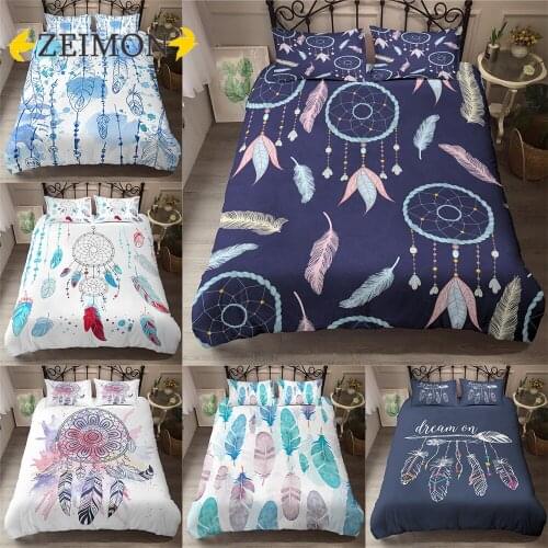ZEIMON Fashion Dream catcher Duvet Cover Set 2/3 Pcs Bohemian Feather Bedding Indian Quilt Cover with Pillowcase Drop ship