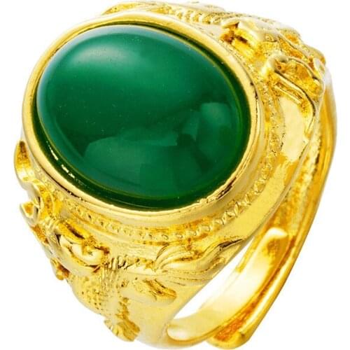 Trendy Rings for Men Cool Gemstone Dragon Grain Men Rings 24K Gold Rings Wedding Engagement Party Luxury Jewelry Wholesale