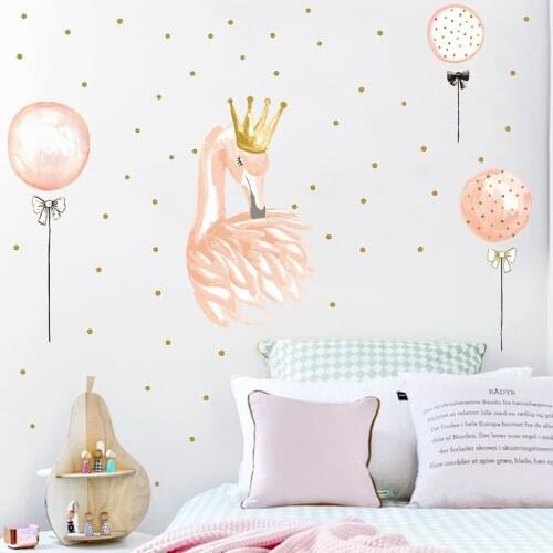 New Swan Wearing A Crown Wall Stickers for Kids Room Baby Nursery Wall Decals Girl Room Home Decoration PVC Furniture Stickers
