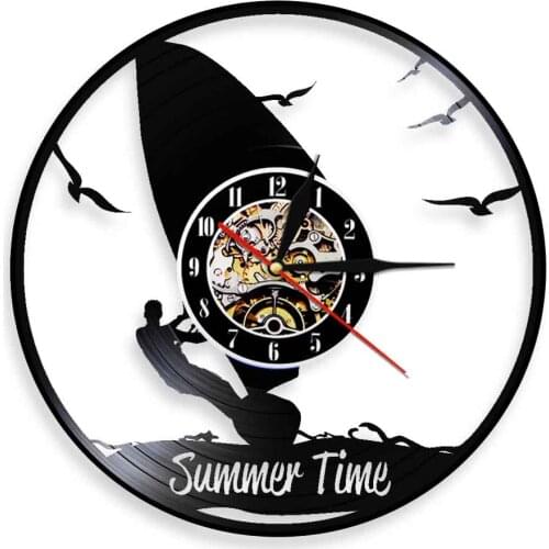 Wind-Surfer Vinyl Record Wall Clock Modern Home Decor Silent Watch With Backlight LED Wall Decor Cool Living Room Interior Decor
