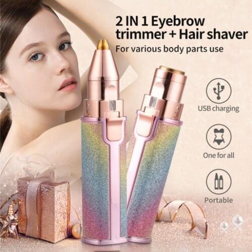 New USB Charging Shaver Electric Eyebrow Trimmer 2 In 1 Ladies Eyebrow Trimmer Lipstick Shaver Hair Removal Device