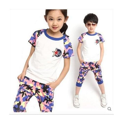 2015 new summer 3-8 years childrens clothing boys/girls 1set 100% cotton summer kids clothes children clothing bos