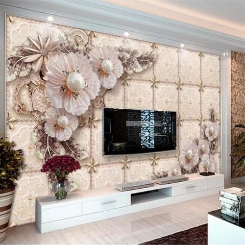 Custom wallpaper 3d mural luxury exquisite three-dimensional jewelry flower living room papel de parede TV background wall paper