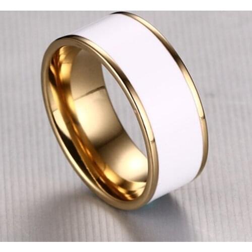 Wedding Bands For Women Men Engagement Party Ring Gold-color Stainless Steel Enamel Ring Women Jewelry R235G