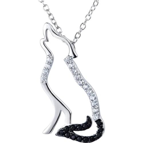 925 Sterling Silver Necklace with Black White Cubic Zirconia Wolf design Pendants For Men and Women Christmas gift Jewelry