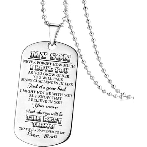 New Creative MY SON Stainless Steel Pendant Necklaces Engraved Words Tag Necklaces Jewelry Mom to Son Best Gift