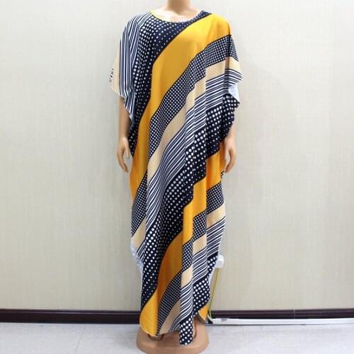 Casual Winter African Loose Colorful Dot Stripe Print Women Batwing Sleeve O Neck Maxi Dresses