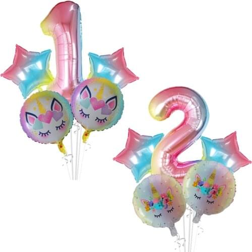Rainbow Unicorn Balloon Number Foil Globos 1 2 3 4 Years Old Birthday Party Decoration Kid Unicorn Theme Party Wedding Balls Toy