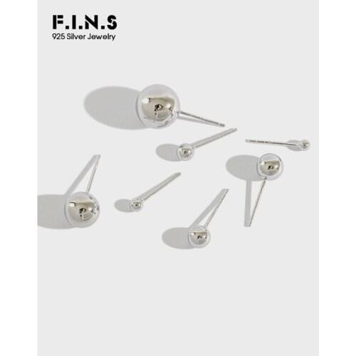 F.I.N.S Minimalist Authentic 925 Sterling Silver Earrings Woman Fashion Simple Glossy 2.5-10mm Ball Bead Stud Earrings Piercing