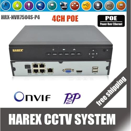 4CH / 8CH Onvif Full HD 1080P 48V Real PoE NVR All-in-one Network Video Recorder for PoE IP Cameras Cloud Service, Free shipping