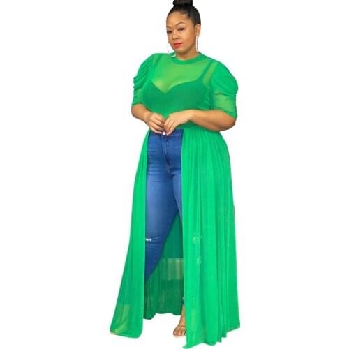 Mesh African Dress Clothes Women 4XL 5XL Plus Size O Neck Short Shirt Long Tops Fashion Solid Patchwork African Tops 2021 Summer
