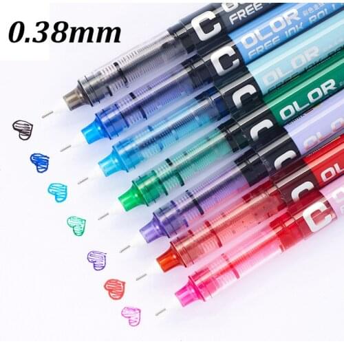 7pcs/lot 0.38 Needle type straight liquid type ball pen color pen water Gel Pens Extra Fine Point Liquid Ink Roller Ball Pen