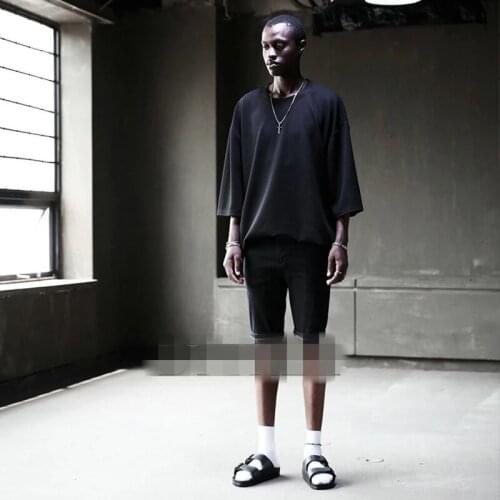 Mens new summer solid color crew neck loose trend 3 / 4 Sleeve T-Shirt Large versatile Korean basic plain