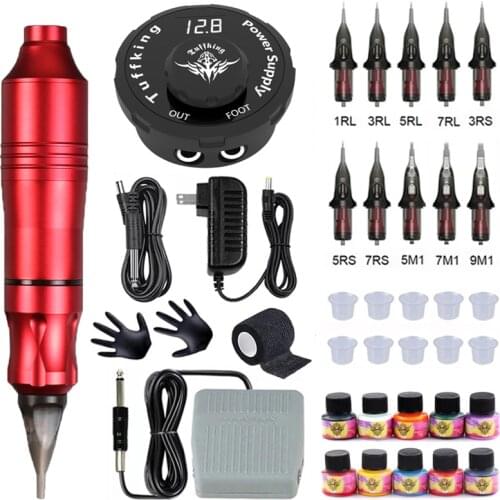 Professional Rotary Tattoo Machine Kit Tattoo Pen Machine Guns Permanent Makeup With Color Inks Power Supply Cartridge Needles