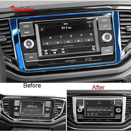 Tonlinker Interior Navigation position Cover sticker for Volkswagen T-ROC 2018-19 Car styling 1PCS Stainless steel Cover sticker