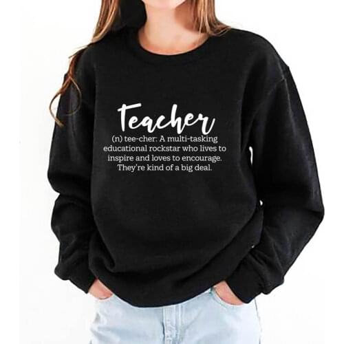 Teacher Definition Printed 100%Cotton Womens Sweatshirt Cute Teacher Casual O-Neck Pullover Long Sleeve Tops Gift for Teachers
