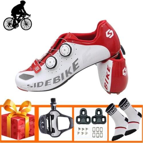 SIDEBIKE men carbon fiber cycling shoes add road bike pedals breathable self-locking ultra-light racing bicycle shoes
