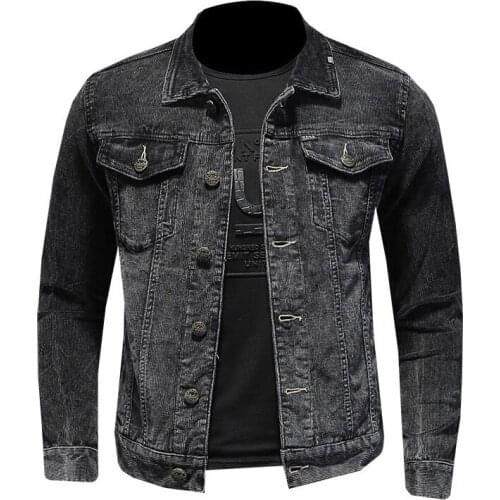 Corduroy Jeans Jacket Men Denim Coat Bomber Motorcycle Casual Lapel Long Sleeve Slim Street Retro Black Cowboy Outwear Clothing