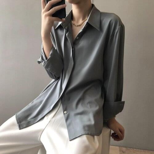 2021 Spring and Autumn White Shirt Satin Blouse Women Fashion Design Office Turn-down Collar Shirt Long Sleeve Thin Top 16883