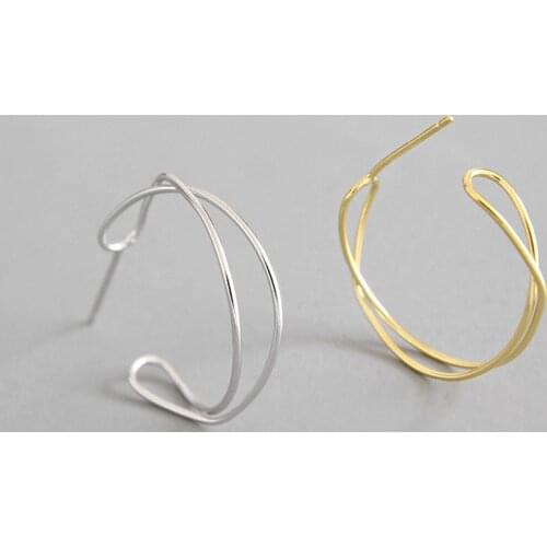 100% 925 sterling silver stud earrings for women pendientes mujer, minimalism twisted geometric line earings aretes jewelry