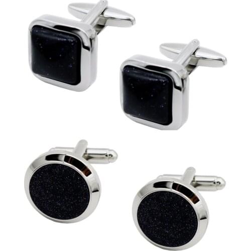 10pairs/lot Business Style Round/Square Cufflinks Blue Starsky Stone Cuff Link Mens Jewelry Accessory Wholesale