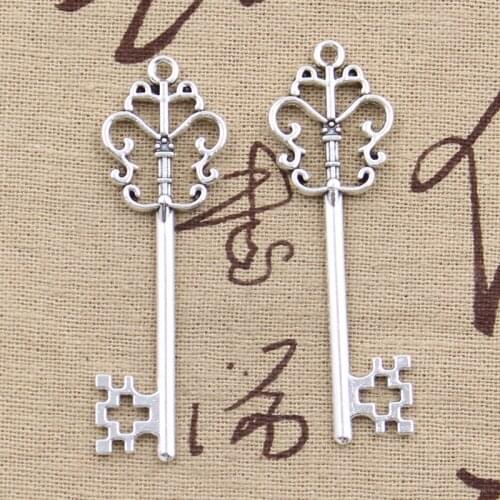 10pcs Charms Vintage Skeleton Chest Key 58x18mm Antique Bronze Silver Color Pendants DIY Crafts Making Findings Tibetan Jewelry