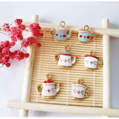 10pcs/pack Lovely Teapot Tea cup Poker Enamel Charms DIY Earring Bracelet Hair Necklace DIY Craft jewelry making charms