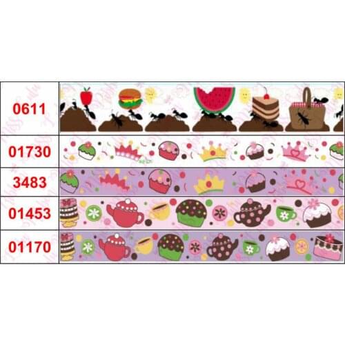 16mm-75mm Colorful Cupcake Lover Printed Grosgrain/Foe Ribbon Star Dot Heart Flower DIY Hair Bowknots 50yards/roll