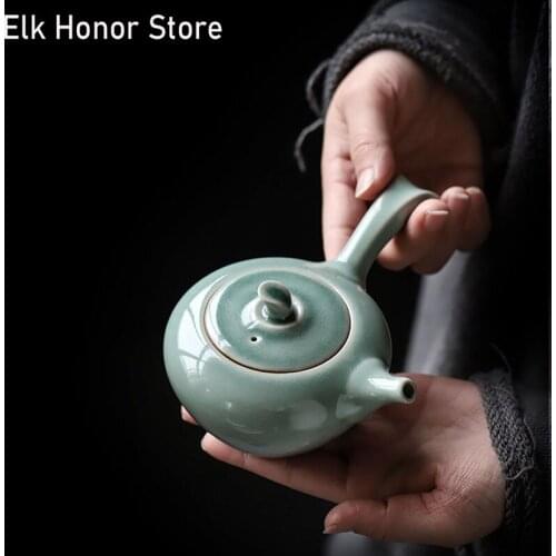 170ml Celadon Porcelain Teapots Japanese Style Side Handle Pots Retro Black Coarse Ceramic Pot Kung Fu Tea Teaware Birthday Gift