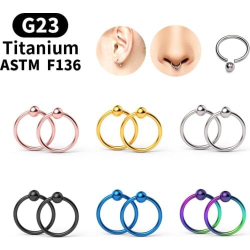 2Pcs 20G-16G Titanium Bead Ring Ear Hoop Nose Ring Loop Ear Tragus Cartilalge Piercing Ring Body Jewelry Earring Nose Clip Gifts